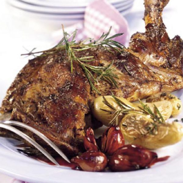 Shoulder of Lamb with Shallots and Herb Roasted Potatoes